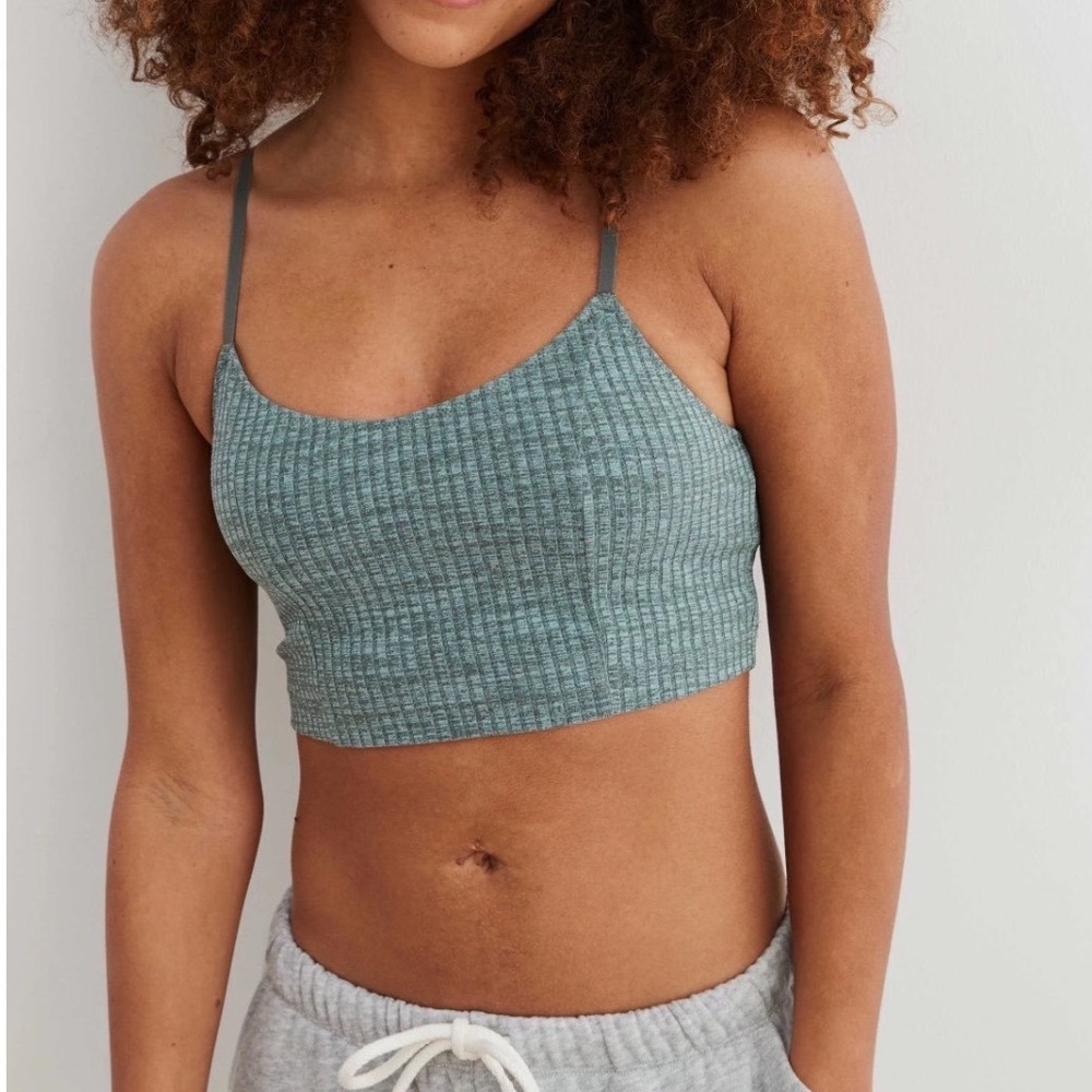Aerie Green Long Bralette Sports Bra Ribbed‎ Size Small